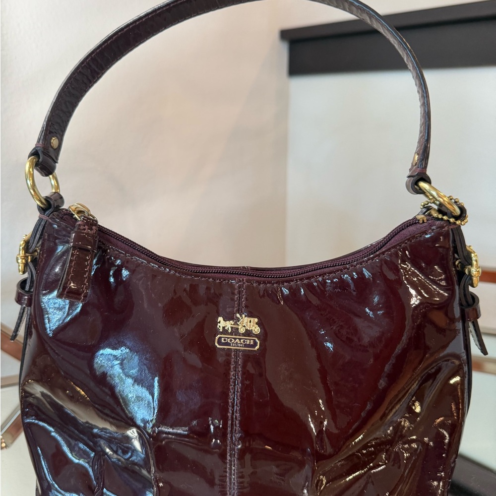 Coach Dark Red Patent Leather Hobo Bag